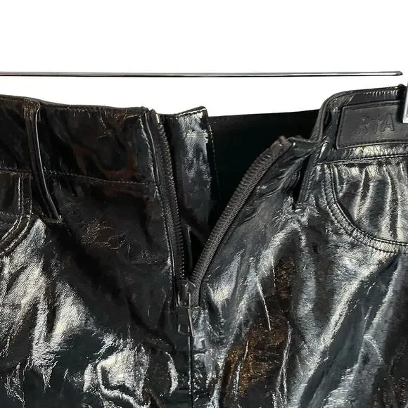 RtA Black Simone Faux Leather Denim Double Sided Mini Skirt Punk Going Out sz 2 - Picture 2 of 8